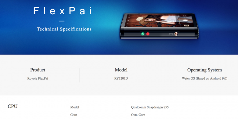 Royole FlexPai, yang pertama pakai Snapdragon 855.