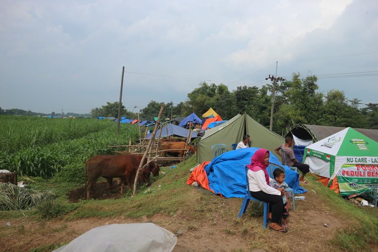 Lokasi pengungsian warga korban banjir asal Dukuh Kalipuro, Dusun Kedunggabus, Desa Bandar Kedungmulyo, Kabupaten Jombang, Jawa Timur. Hingga Kamis (11/2/2021), ratusan warga korban banjir masih bertahan di pengungsian.