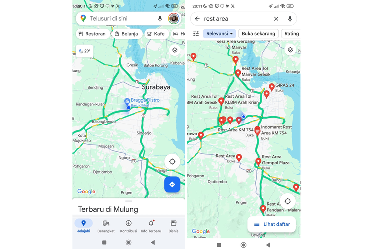 Ilustrasi cara cek rest area di Google Maps