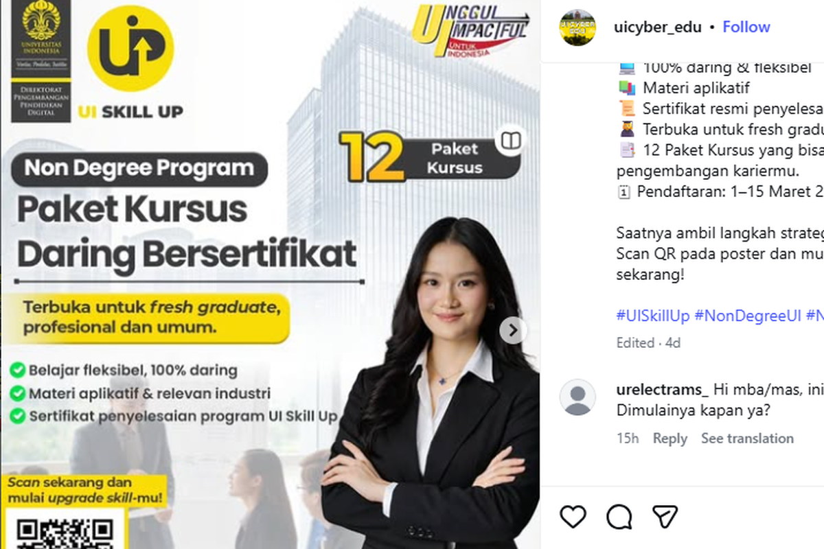 12 Kursus Daring UI Bersertifikat dari UI, Biaya dan Jadwal Mulai 1 April 2026