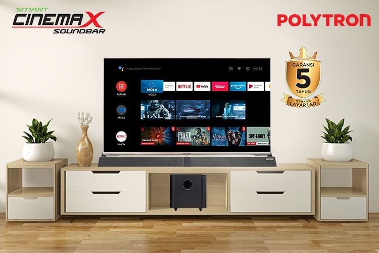 Produk smart TV PLD 43BAG9953 dari Polytron yang didukung tampilan Full HD 1920 x 1080. 

