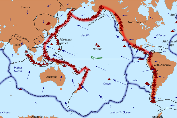 Ring of Fire atau Cincin Api Pasifik yang membuat Indonesia rawan mengalami gempa bumi.