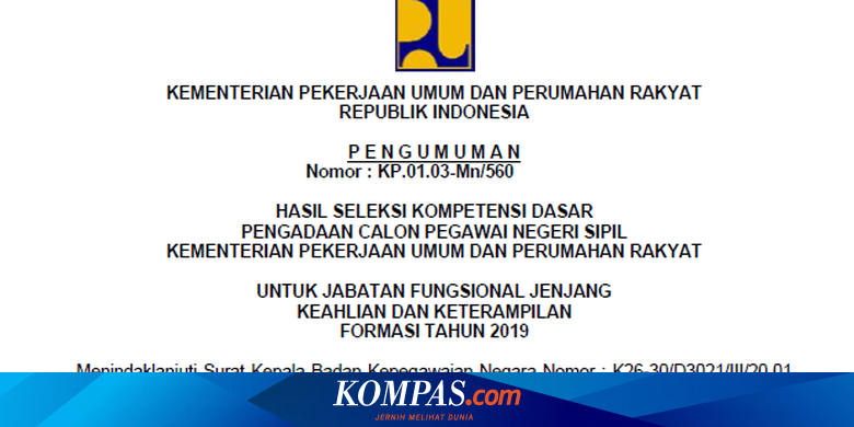 Kementerian Pupr Umumkan Hasil Skd Cpns Ini Informasinya