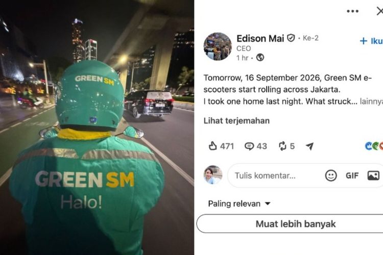 Ojol Green SM Resmi Masuk Jakarta, Tawarkan Motor Listrik untuk Pengemudi