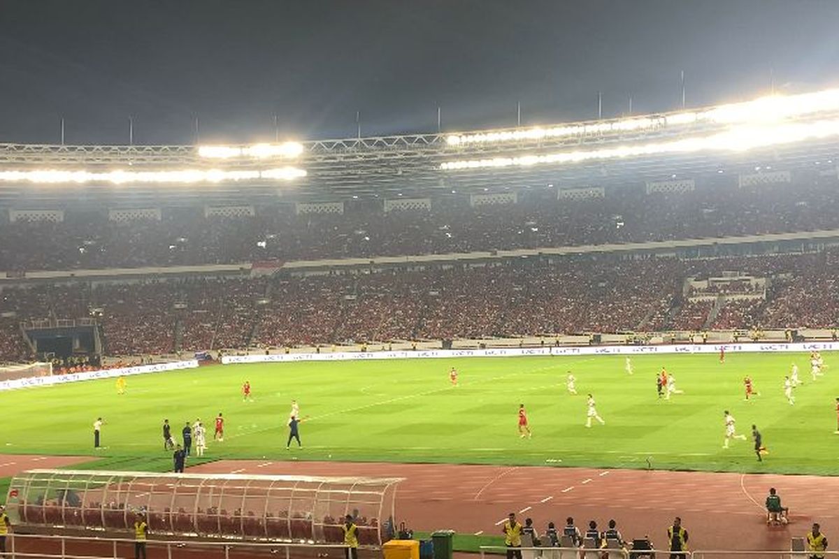 Suasana pertandingan timnas Indonesia vs Arrgentina di Stadion Utama Gelora Bung Karno (SUGBK), Senayan, Jakarta, pada Senin (19/6/2023).