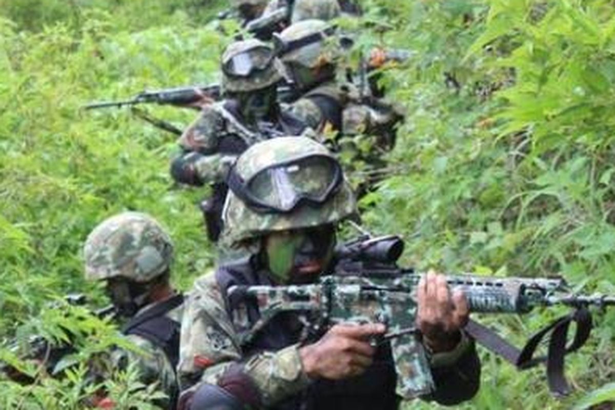 A file photo of Indonesian military (TNI) personnel during a patrol in Sugapa district in Intan Jaya regency, Papua. 