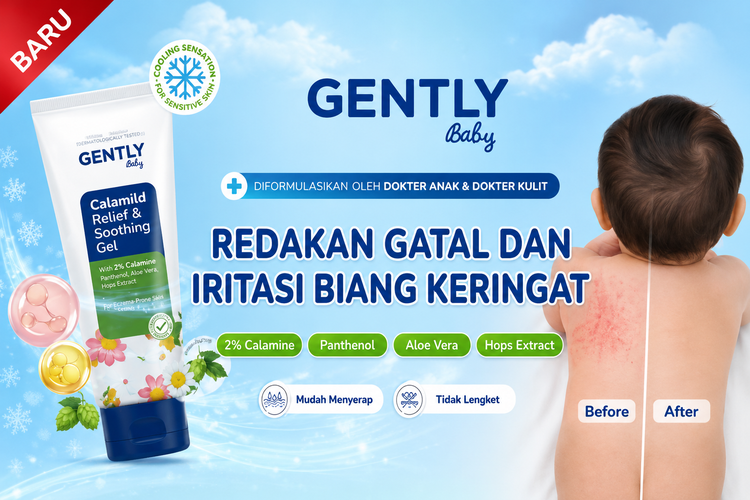 Gently Baby menghadirkan Calamild Relief & Soothing Gel untuk membantu menenangkan kulit anak yang terasa gatal, kemerahan, dan tidak nyaman akibat biang keringat.