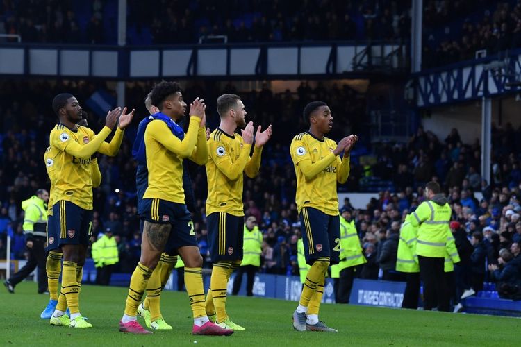 Para pemain Arsenal setelah laga melawan Everton pada pekan ke-18 Liga Inggris 2019-2020.