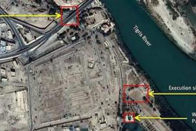 Inilah citra satelit yang digunakan HRW untuk mengidentifikasi lokasi yang diduga kuat digunakan ISIS untuk membantai ratusan orang di kota Tikrit, Irak.
