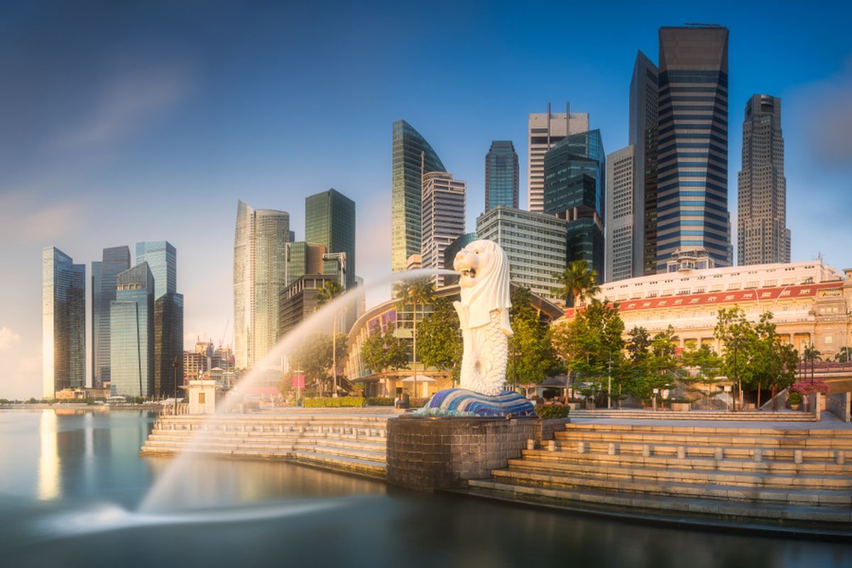 Ilustrasi patung Merlion di Singapura.