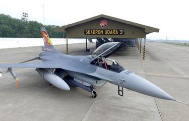 Pesawat F-16 di Skadron Udara Lanud Iswahjudi, Madiun, Jawa Timur.