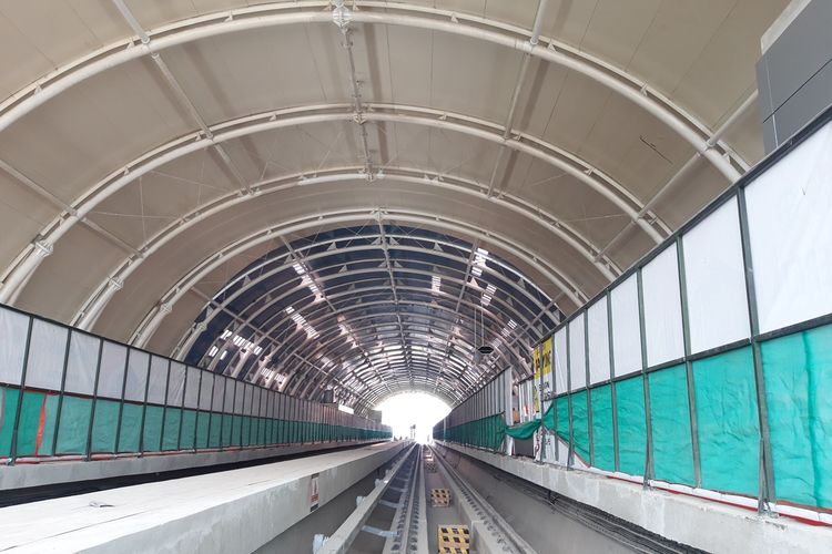 Kondisi Stasiun LRT Jabodebek Harjamukti, Cibubur, Minggu (13/10/2019).