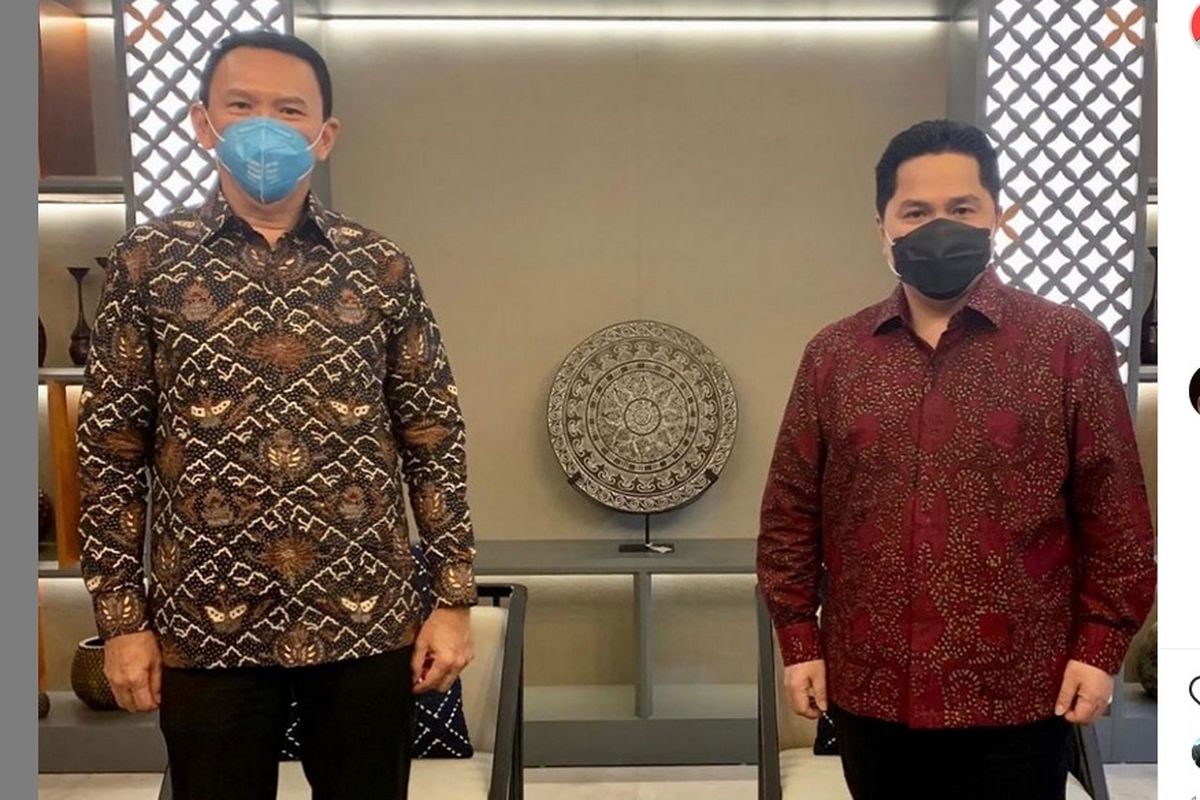 Komisaris PT Pertamina Basuki Tjahaja Purnama (Ahok) dan Menteri BUMN Erick Thohir