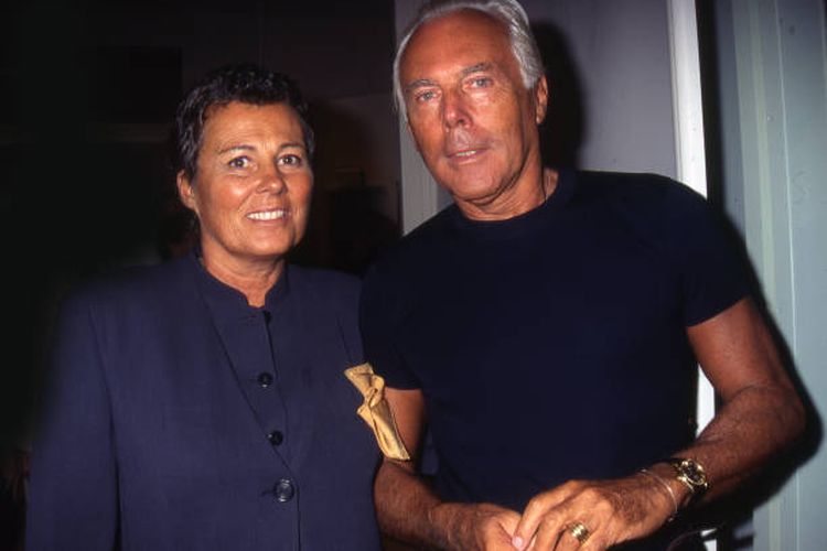 UNITED STATES - CIRCA 1996:  Rosanna (Armani's sister) & Armani at  Armani Boutique opening, New York - 1996  (Photo by Rose Hartman/Getty Images)