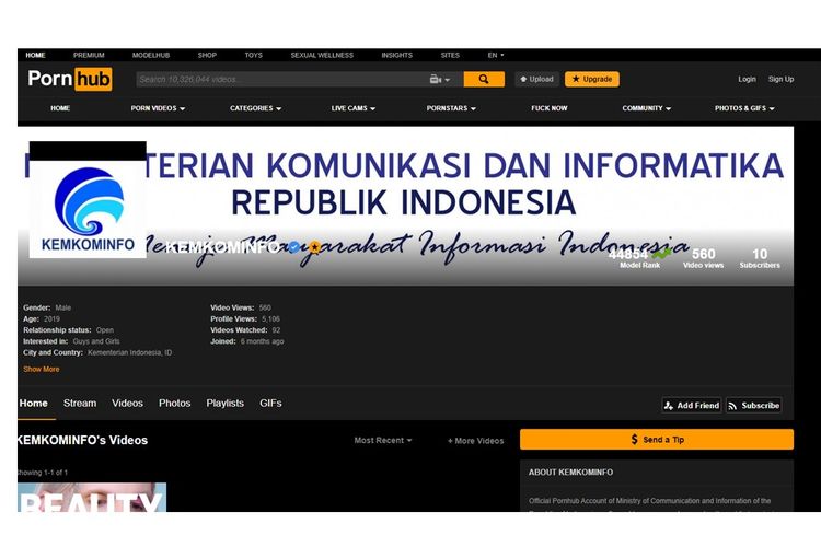 Akun bernama Kemkominfo dalam salah satu situs porno