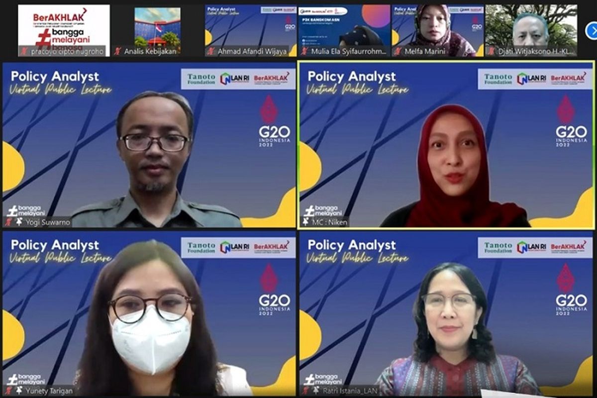 Lembaga Administrasi Negara (LAN) kembali menggelar Virtual Public Lecture Seri ke-IX dengan tajuk Pencapaian Target MDGs Melalui Evidence Based Policy di Bidang Penanganan Perubahan Iklim, di Jakarta, Kamis (20/10/2022). 