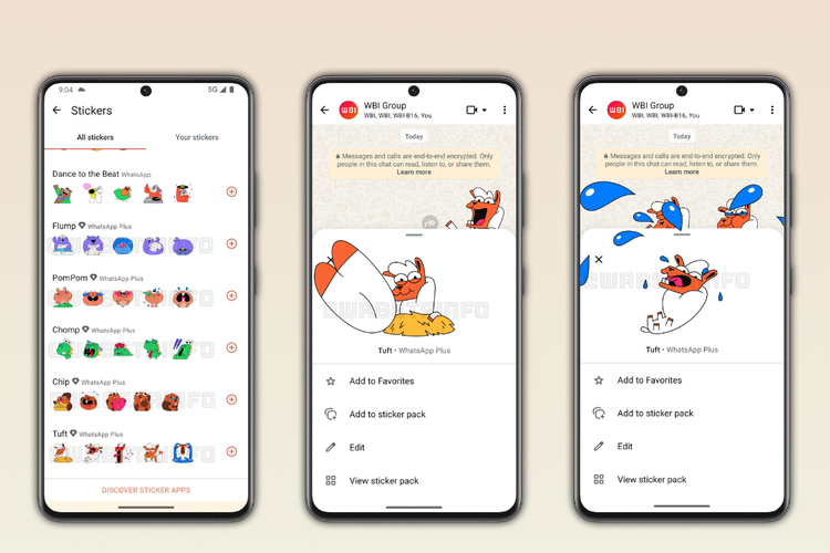 Contoh stiker premium di WhatsApp Plus yang dilengkapi efek animasi khusus berupa overlay saat dikirim di ruang chat.