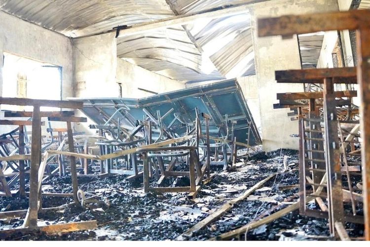 Kondisi salah satu ruangan di SMPN 20 Medan pasca kebakaran Kamis (15/8/2024)