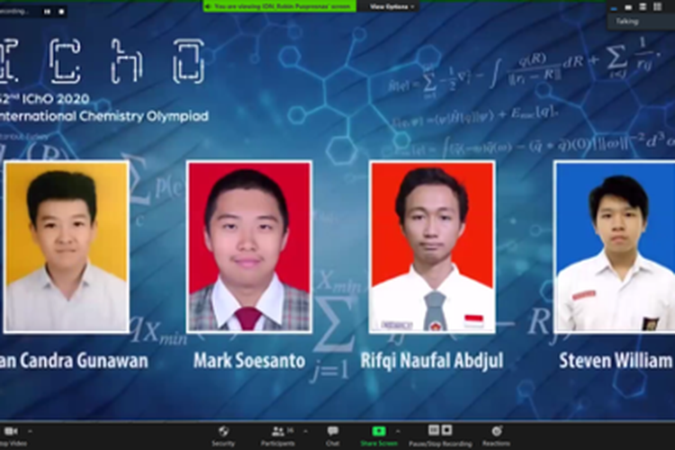 Empat siswa Indonesia berhasil menorehkan prestasi di ajang 52nd International Chemistry Olympiad (Olimpiade Kimia Internasional ke-52) dengan meraih empat medali.