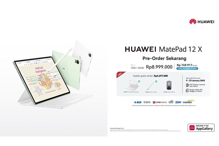 HUAWEI MatePad 12 X tersedia dengan harga Rp 8.999.000. 