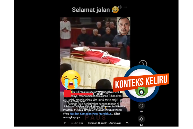 Tangkapan layar Facebook video yang diklaim sebagai prosesi pemakaman Paus Fransiskus