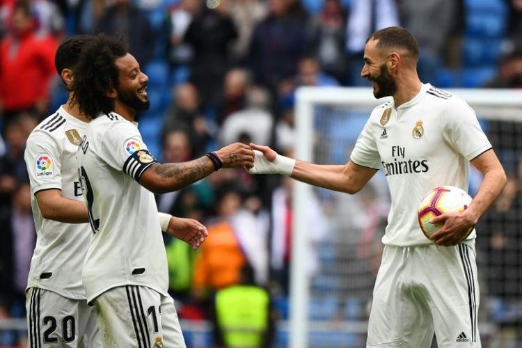 Karim Benzema mencetak hattrick pada laga versus Athletic Bilbao, Senin (22/4/2019)