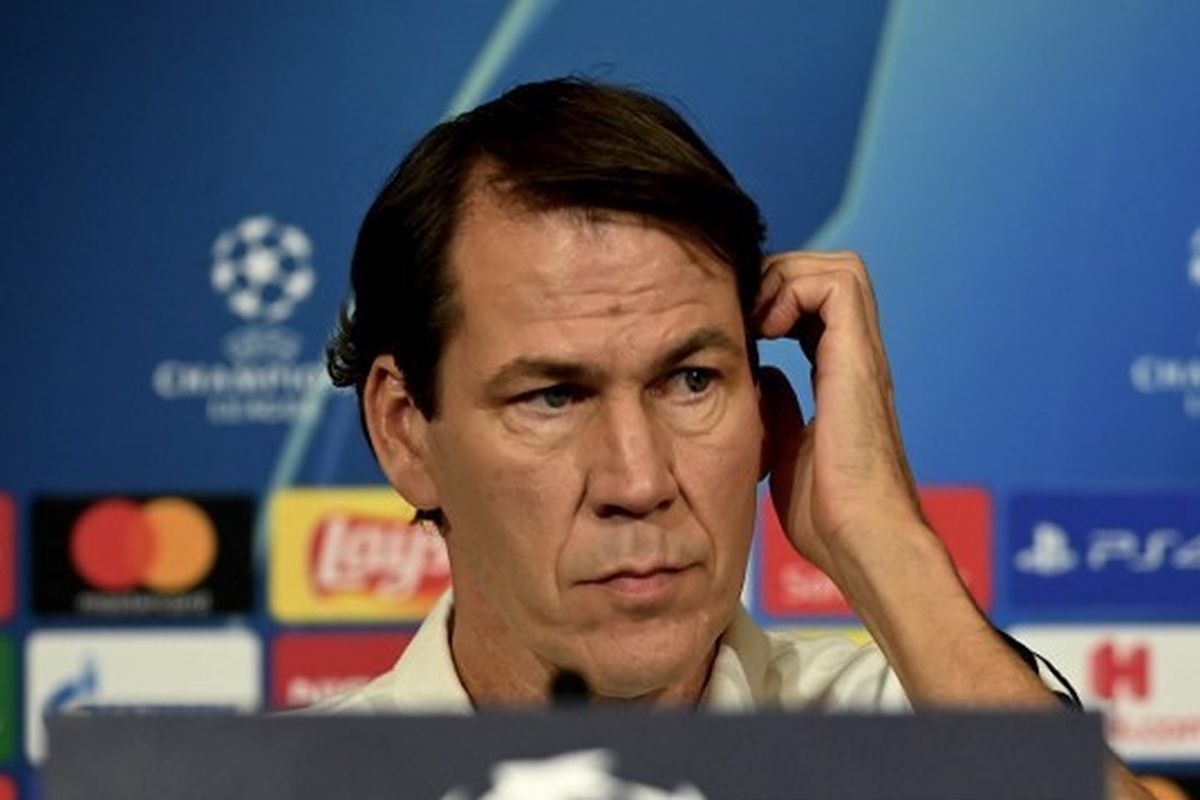 Olympique Lyonnais Pelatih Prancis Rudi Garcia menghadiri konferensi pers, di Decines Groupama Stadium, menjelang pertandingan sepak bola Grup G Liga Champions UEFA antara Olympique Lyonnais dan RB Leipzig