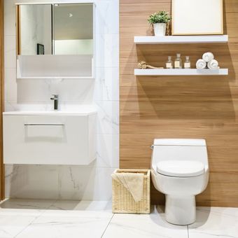 Ilustrasi kamar mandi modern, kloset di kamar mandi.