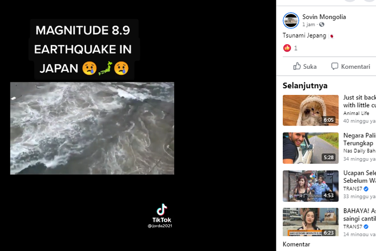 Hoaks gempa jepang disebut disertai tsunami dan berskala 8,9