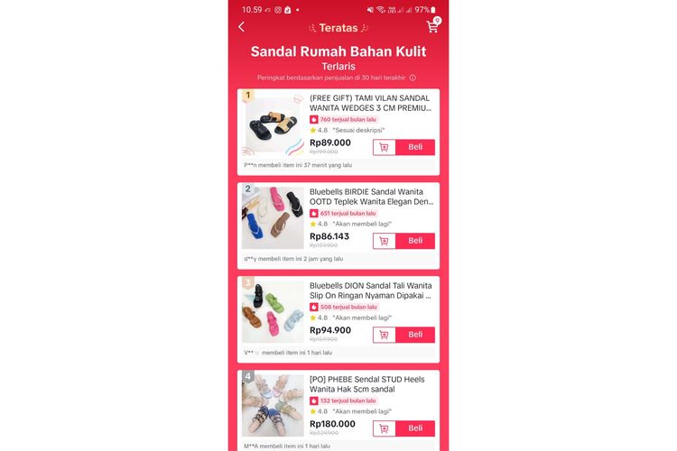 Sandal wedges Vilan Premium meraih penjualan tertinggi di TikTok Shop.
