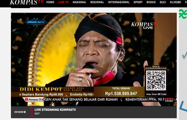 Tangkapan layar Konser Amal dari Rumah bersama Didi Kempot yang ditayangkan streaming di KompasTV