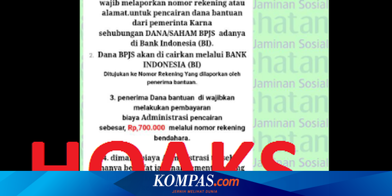 HOAKS] Bantuan BPJS Kesehatan Rp 37 Juta, Biaya Administrasi ...