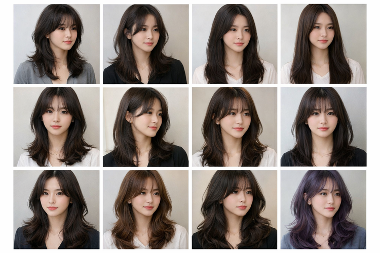 12 Model Rambut Layer Panjang Korea yang Bikin Wajah Auto Tirus