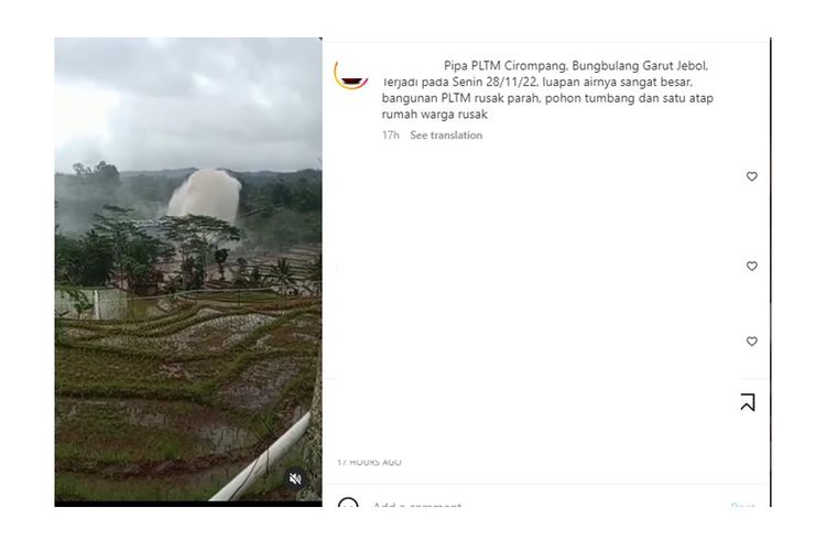 Viral video semburan air akibat bocornya pipa PTLM Cirompang, Garut