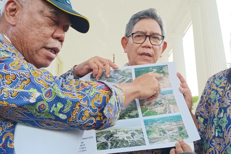 Menteri PUPR Basuki Hadimuljono menjelaskan perkembangan pembangunan IKN di Kompleks Istana Kepresidenan, Rabu (5/4/2023).