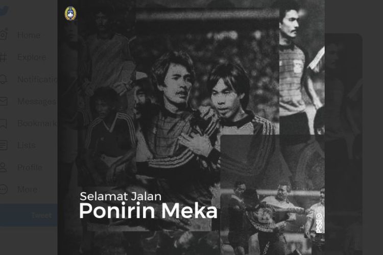 PSSI menyampaikan kabar duka meninggalnya Ponirin Meka. Ponirin Meka meninggal dunia pada usia 66 tahun di Tanjung Morawa, Sumatera Utara, (10/4/2022). (Sumber foto: Tangkapan layar Twitter PSSI)