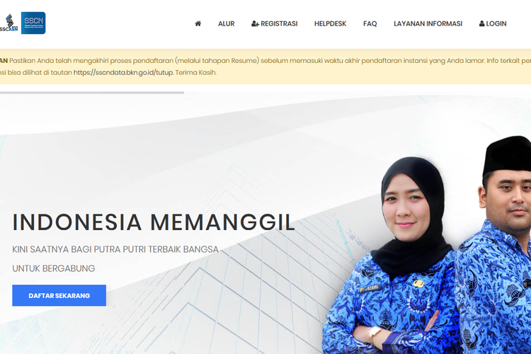 Tampilan layar halaman awal website pendaftaran CPNS 2019.