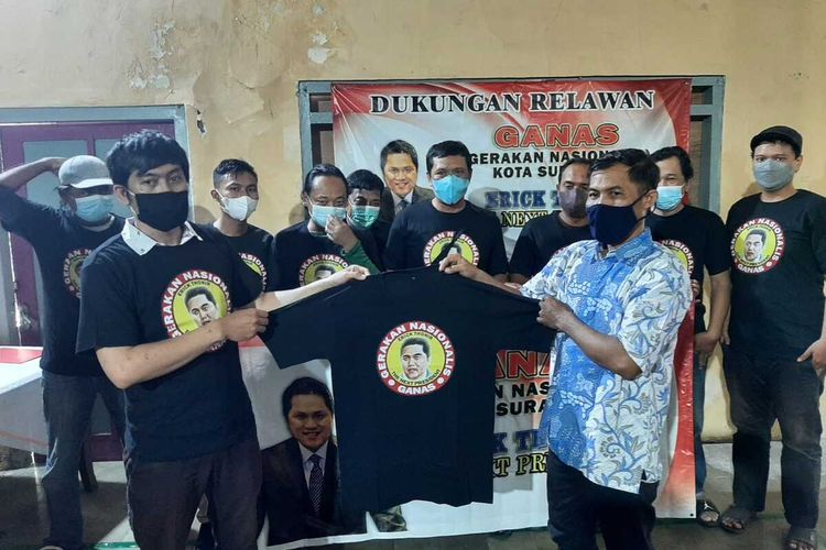 Relawan Ganas di Surabaya deklarasi dukung Erick Tohir sebagai calon presiden 2024, Selasa (28/12/2021).