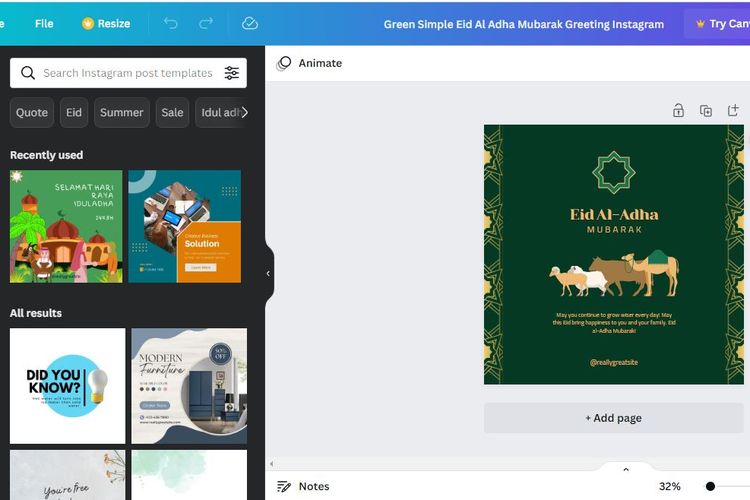 cara membuat kartu ucapan idul adha dengan canva 