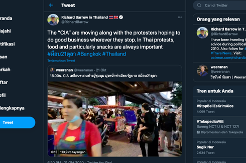 Pedagang Kaki Lima di Thailand Dijuluki CIA Saat Demo, Ini Alasannya
