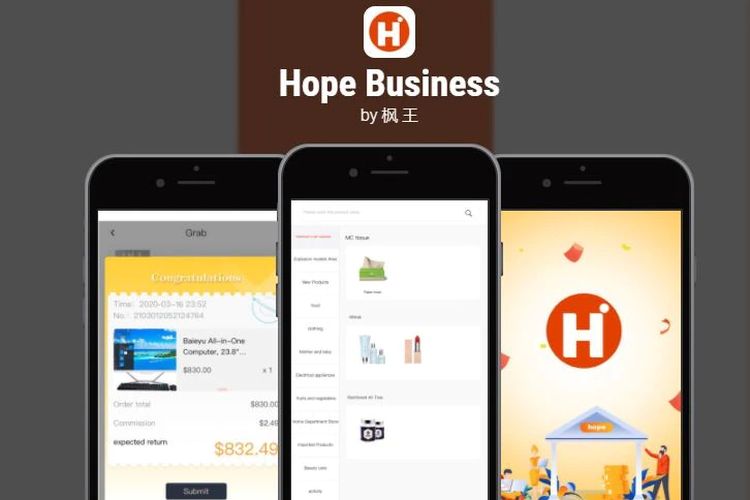 App Hope Business meminta pengguna mengirimkan uang dengan imbalan komisi.