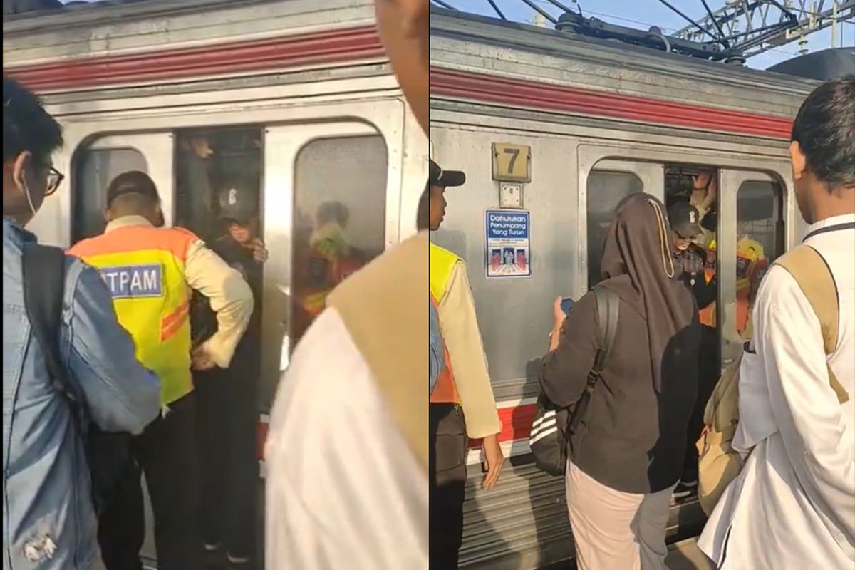 Tangkap layar video pintu KRL tidak bisa ditutup meski kereta jalan