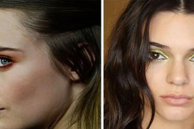 Cara Delevingne dan Kendall Jenner mengaplikasikan gaya rias mata smokey eyes warna terang. 