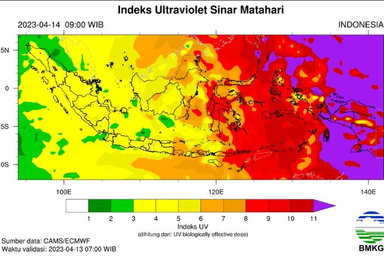 Tangkapan layar Indeks UV, BMKG, paparan sinar UV di wilayah Indonesia.