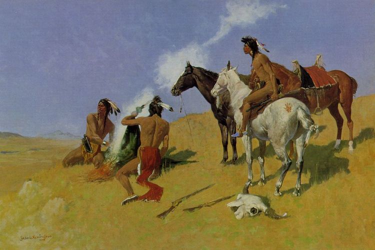 Komunikasi suku Indian menggunakan asap seperti dilukis oleh Frederic Remington
