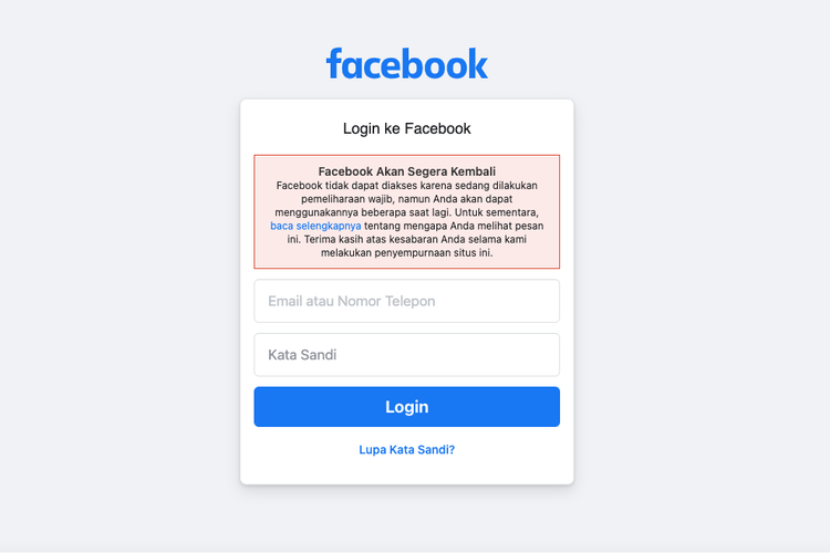 Layanan Facebook down Jumat (30/4/2021) malam.