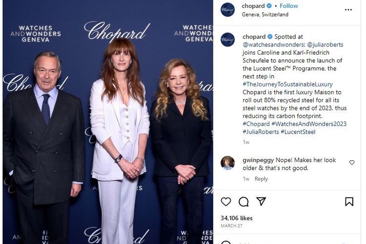 Julia Roberts, brand ambassador Chopard hadir di Watches & Wonders 2023