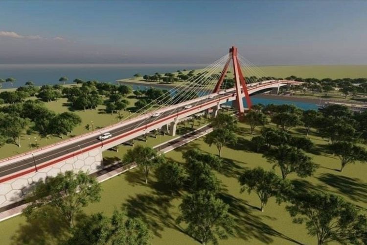 Foto ilustrasi Jembatan Aek Tano Ponggol Dalihan Natolu yang berlokasi di Kelurahan Siogung ogung, Kecamatan Pangururan, Kabupaten Samosir, Provinsi Sumut setelah dibangun.