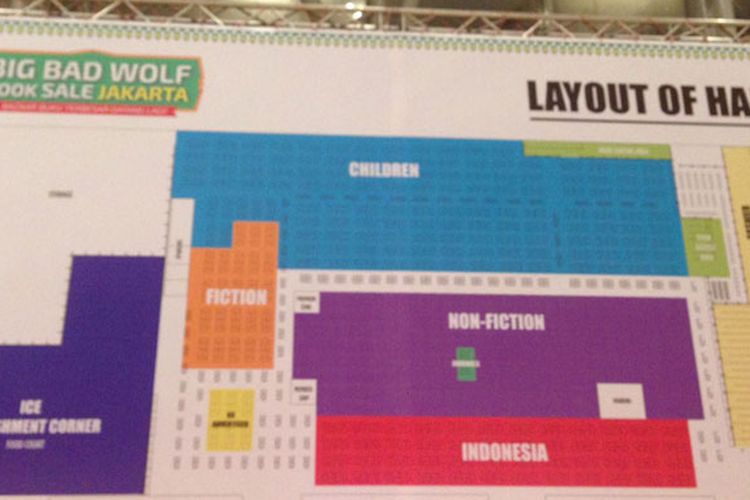 Denah lokasi pameran buku Big Bad Wolf 2017 di Indonesia Convention Exhibition (ICE), Jalan BSD Grand Boulevard, Serpong, Banten, Sabtu (22/4/2017). Pameran berlangsung mulai 21 April hingga 2 Mei 2017.