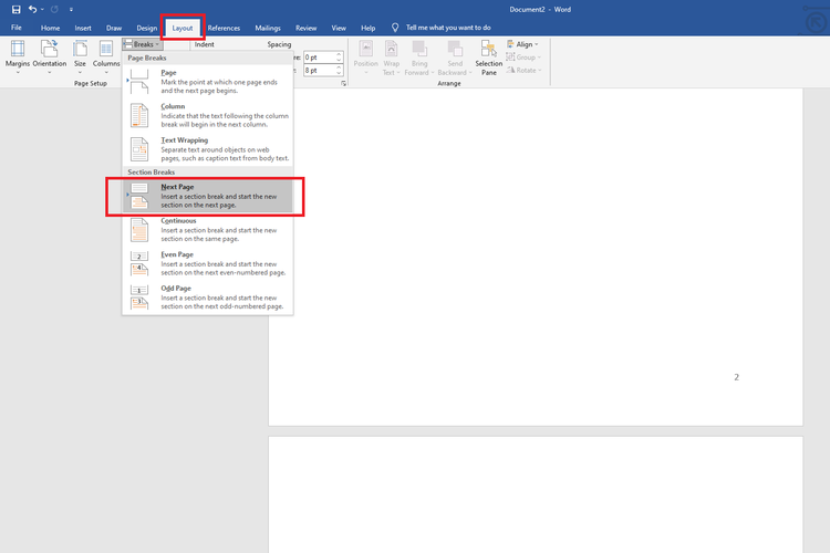 Cara mengatur format nomor halaman di Microsoft Word.